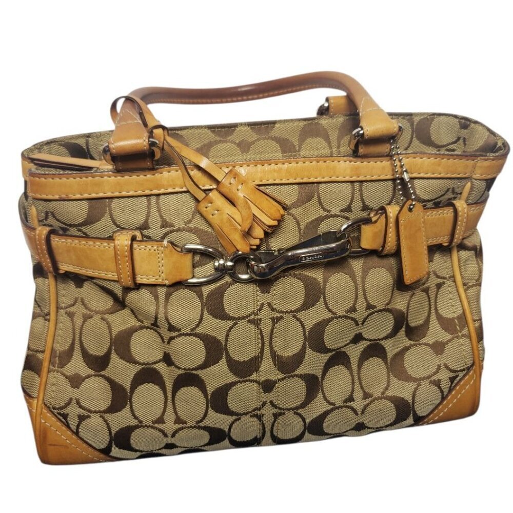 Coach Vtg Hampton Signature & Leather Satchel Bag W/Brass Hardware & Dual Handle - Picture 10 of 16
